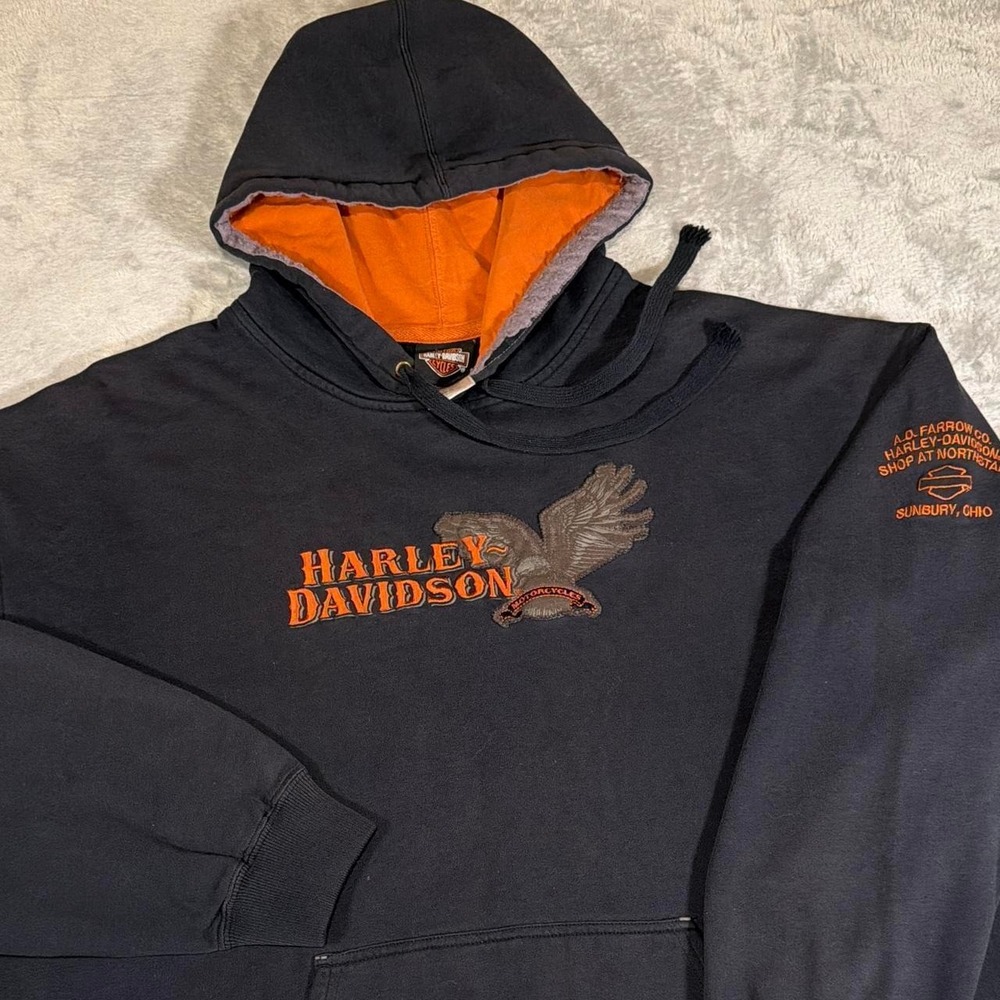 Y2K Vintage Harley-Davidson Pullover Hoodie | Black/Orange | XL